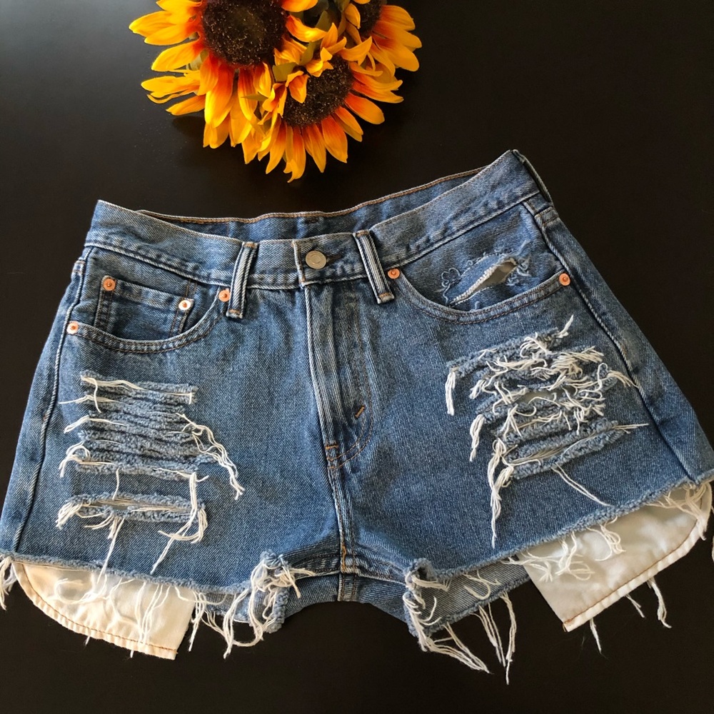 Levi’s custom distressed jean shorts
